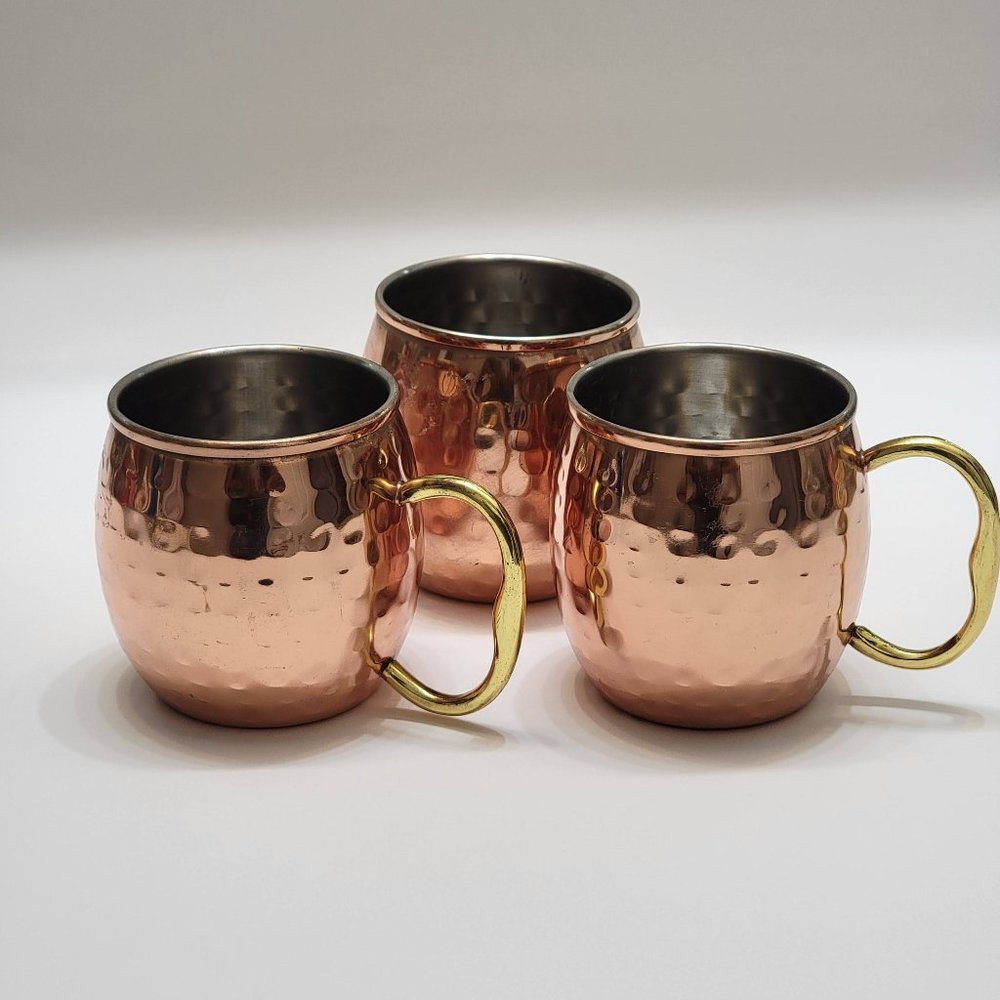 Hammered Copper Moscow Mule Mugs Brass Handles Set Of 3 Pre Owned